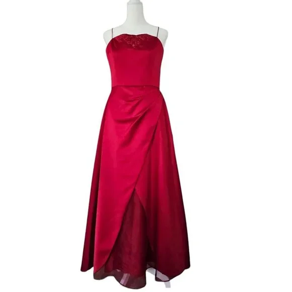 blood red formal dress Dark Red Prom Dresses, Gorgeous Formal Gowns, Satin Long Party Dress 2019